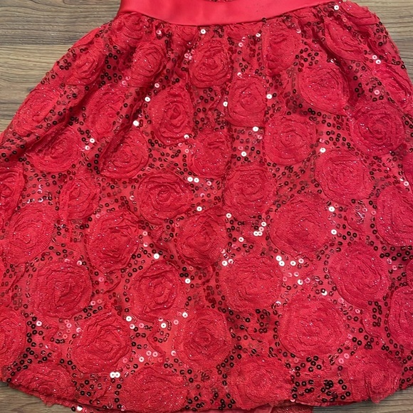 Rare Too Girls Dress Red Sparkling Rosettes size 6 - Picture 3 of 8